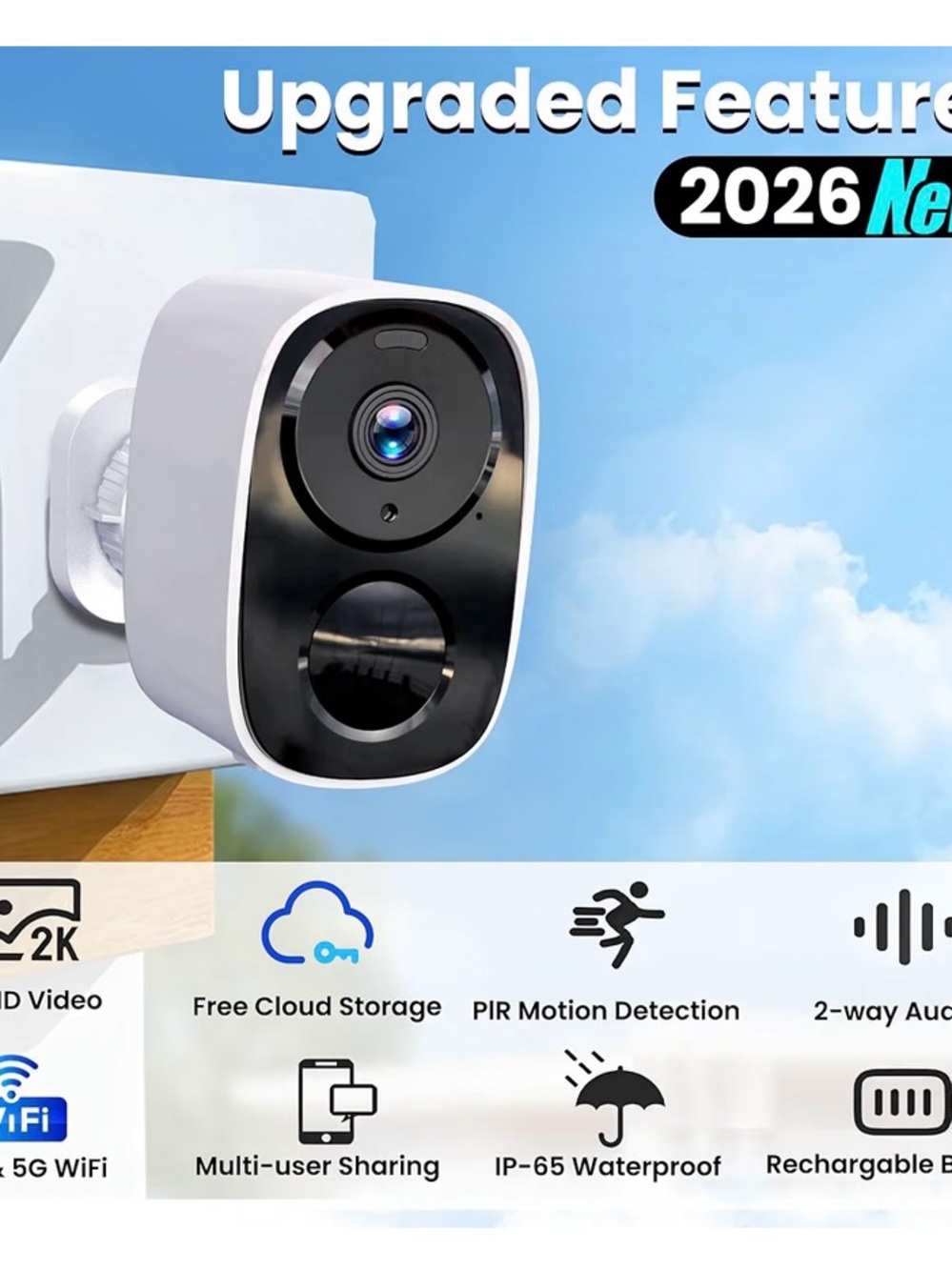 White Outdoor WiFi Security Camera with PIR Motion Detection